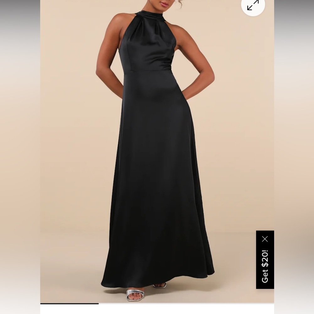 Lulu’s Elegant Black Halter Satin Maxi Dress